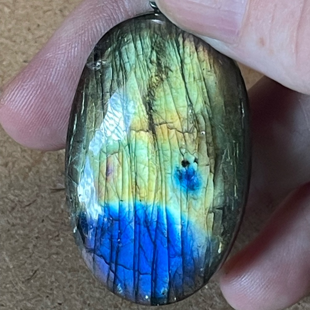 Super Flashy XXL Blue and Gold Labradorite Pendant Necklace